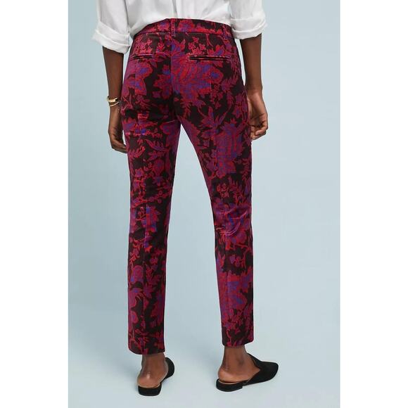 Anthropologie Velvet Pants Womens 0 Boho Essential Slim Floral Ankle Jewel Tone - Picture 3 of 16